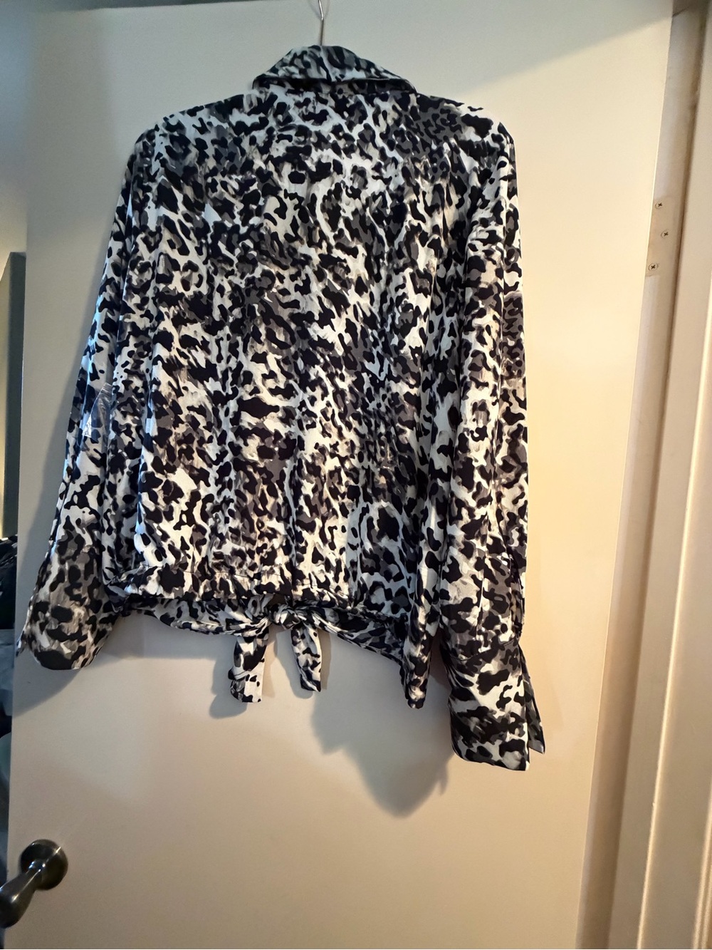 Vince Camuto Black and White Leopard Tie-Front Blouse - Picture 2 of 4